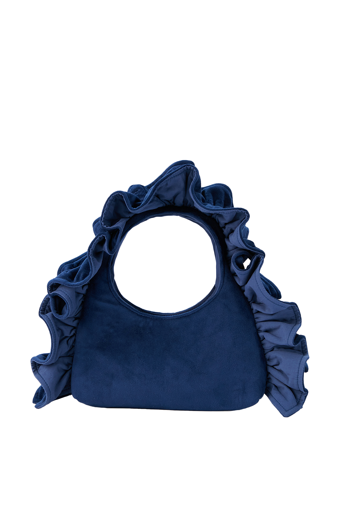 Frill Detail Velvet Shoulder Bag - Blue