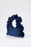 Frill Detail Velvet Shoulder Bag - Blue