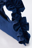 Frill Detail Velvet Shoulder Bag - Blue