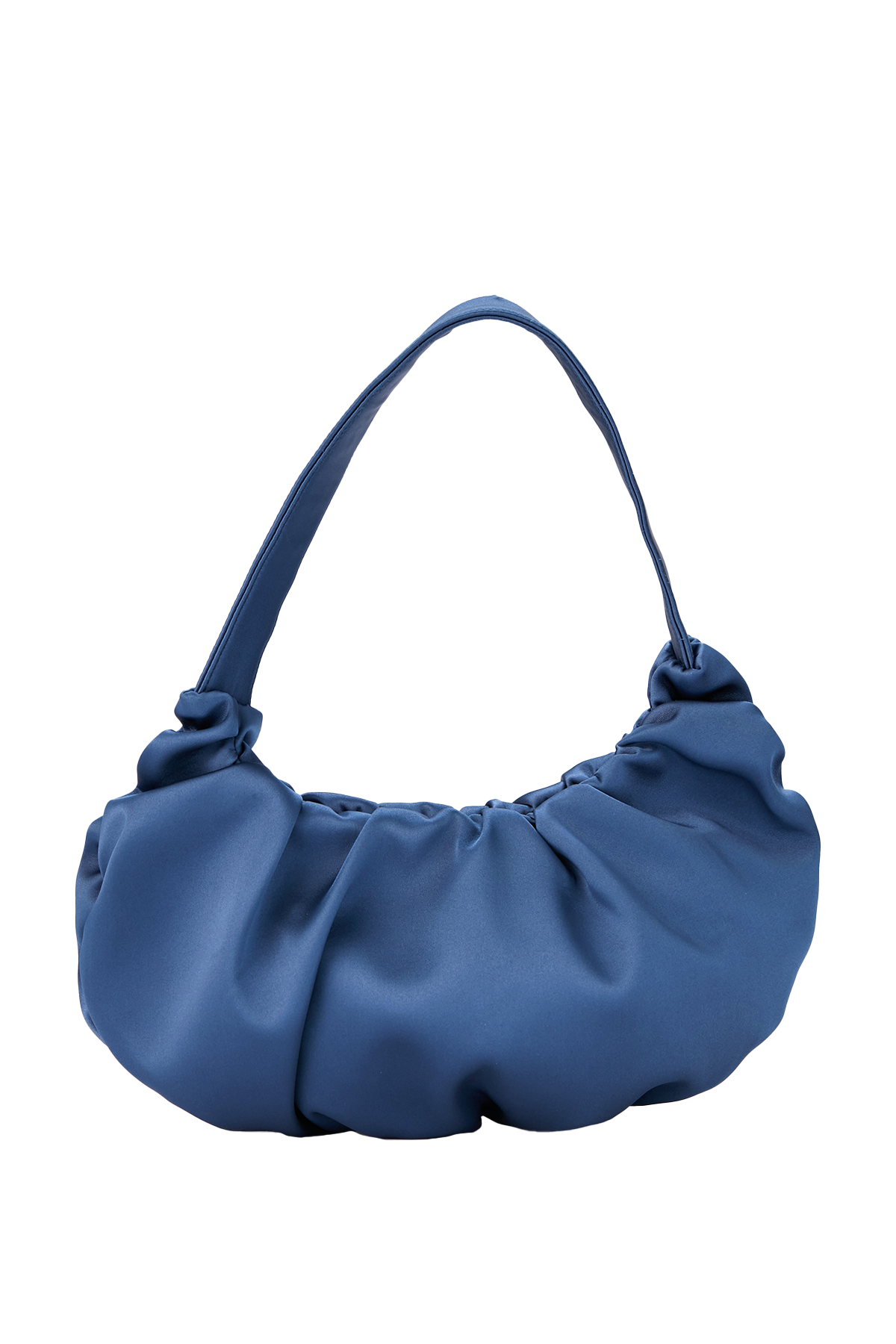 Pleated Satin Shoulder Bag - Blue