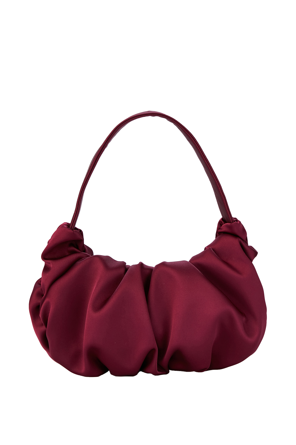 Pleated Satin Shoulder Bag - Burgundy