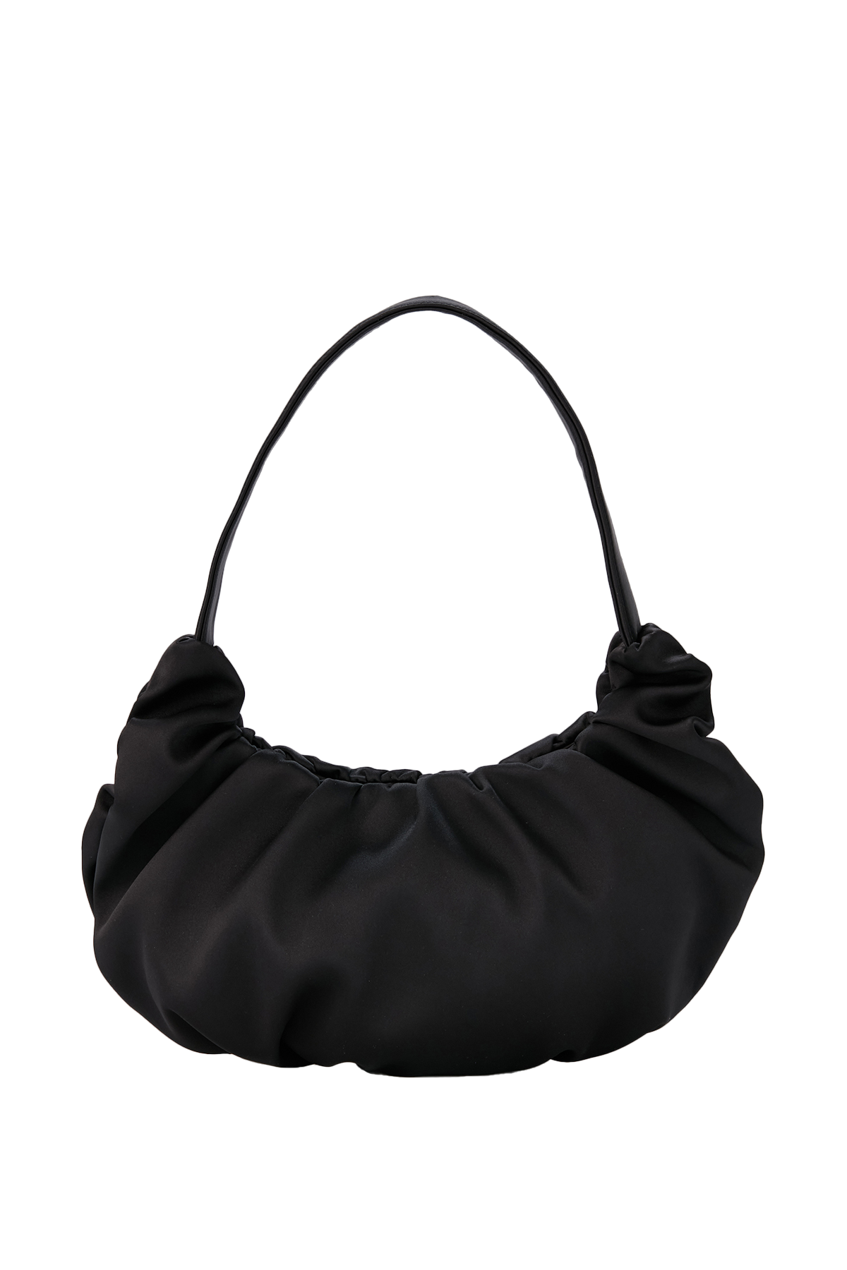 Pleated Satin Shoulder Bag - Black