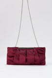 Pleated Satin Clutch Bag - Burgundy