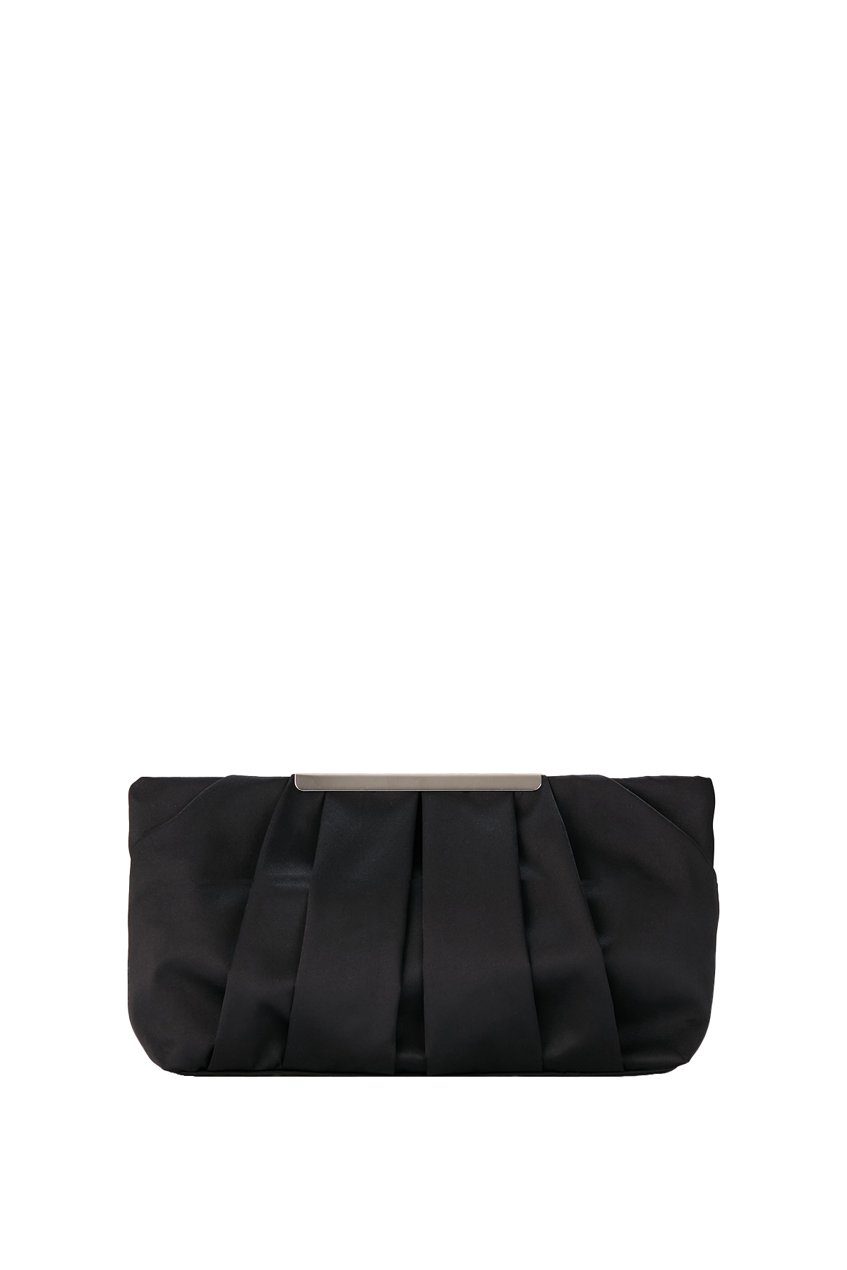 Pleated Satin Clutch Bag - Black