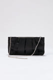 Pleated Satin Clutch Bag - Black