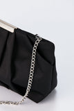 Pleated Satin Clutch Bag - Black