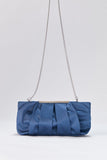 Pleated Satin Clutch Bag - Blue