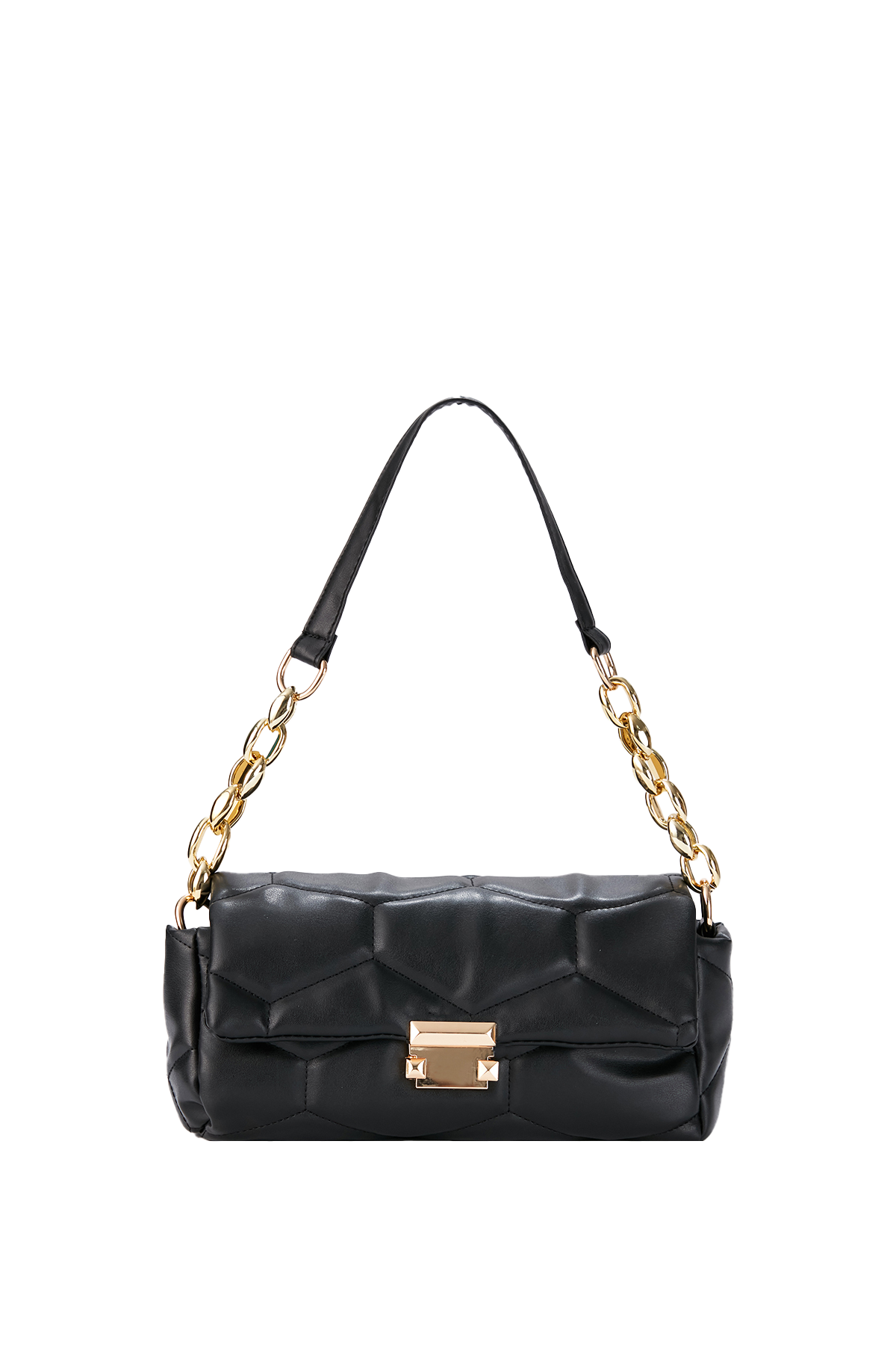 Quilted Vegan Leather Shoulder Bag - Black