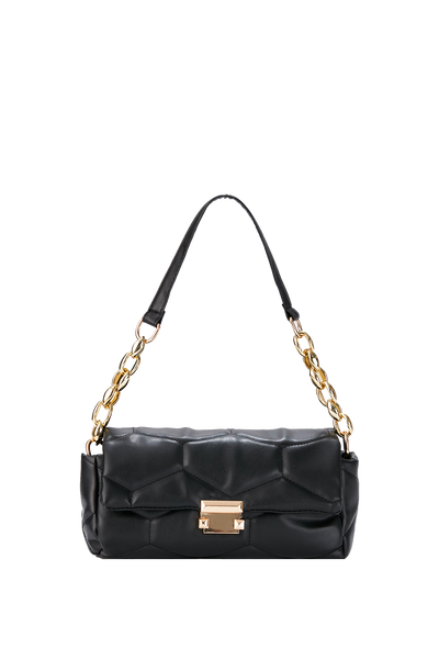 Quilted Vegan Leather Shoulder Bag - Black – WHOLEDROB