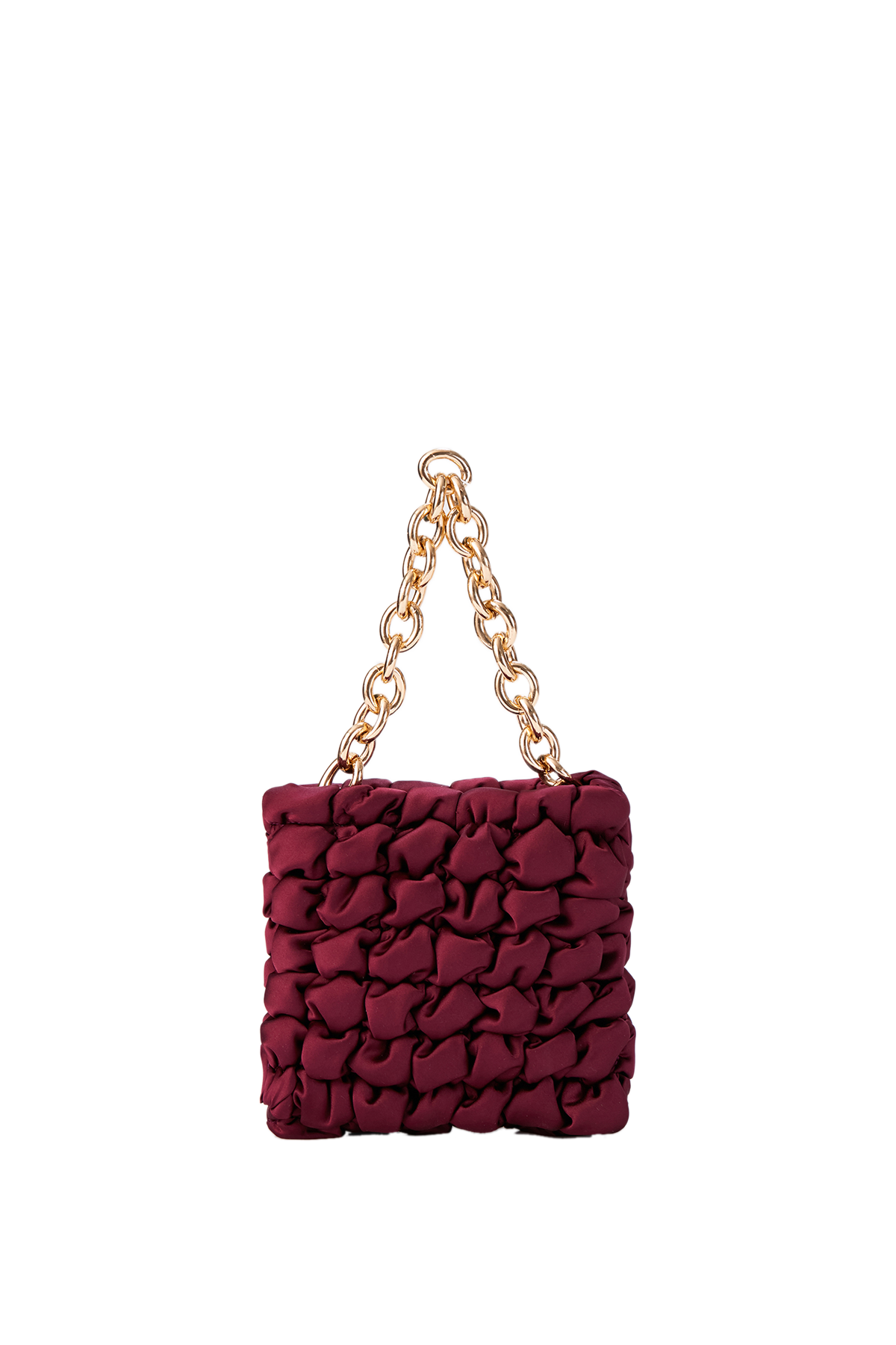 Quilted Satin Handbag - Burgundy