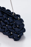 Recycled Quilted Satin Clutch Bag - Navy Blue