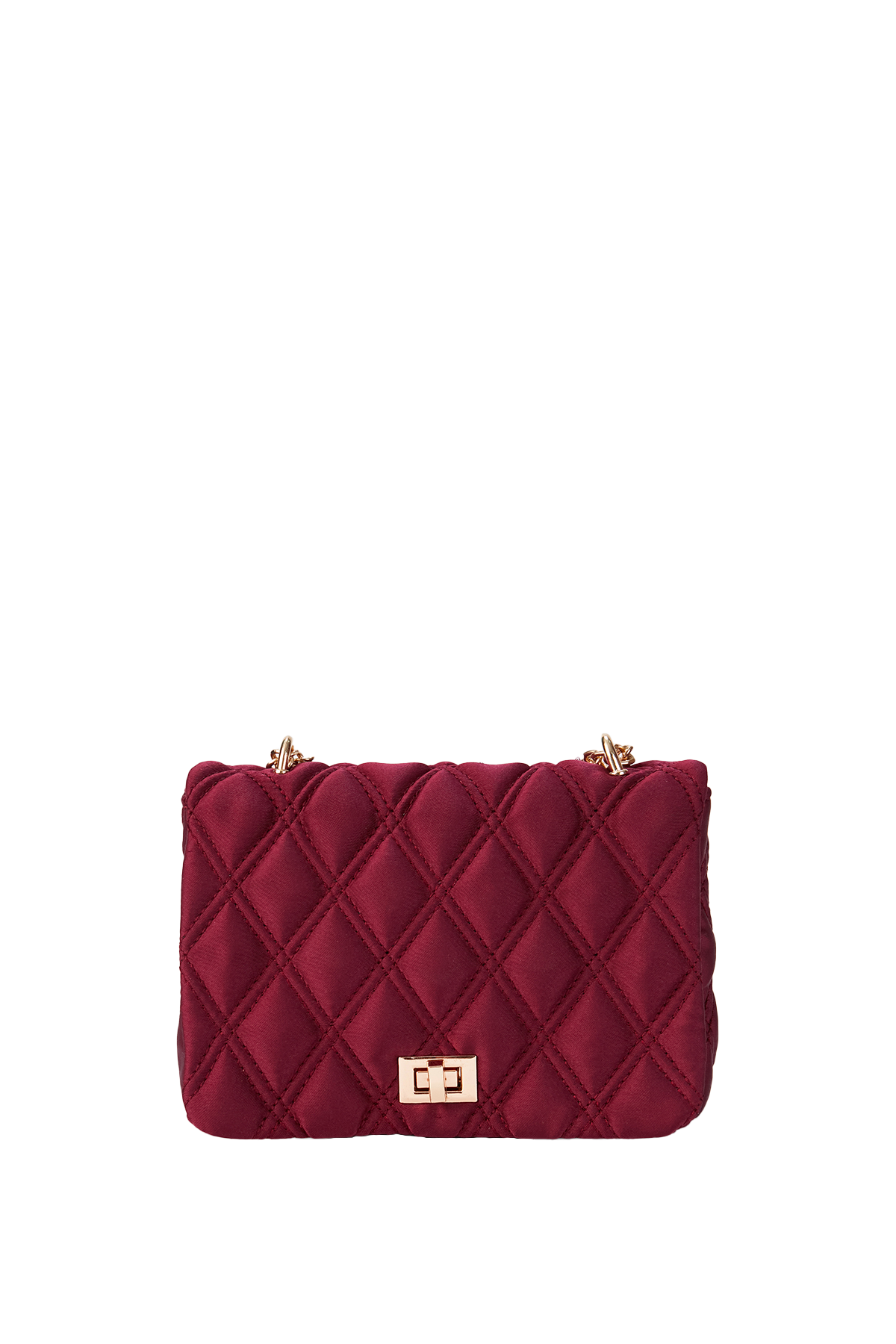 Recycled Quilted Satin Crossbody Bag - Burgundy