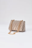 Horizontal Quilt Velvet Crossbody Bag - Beige
