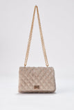 Horizontal Quilt Velvet Crossbody Bag - Beige