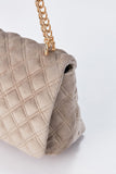 Horizontal Quilt Velvet Crossbody Bag - Beige