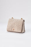 Quilted Velvet Crossbody Bag - Beige