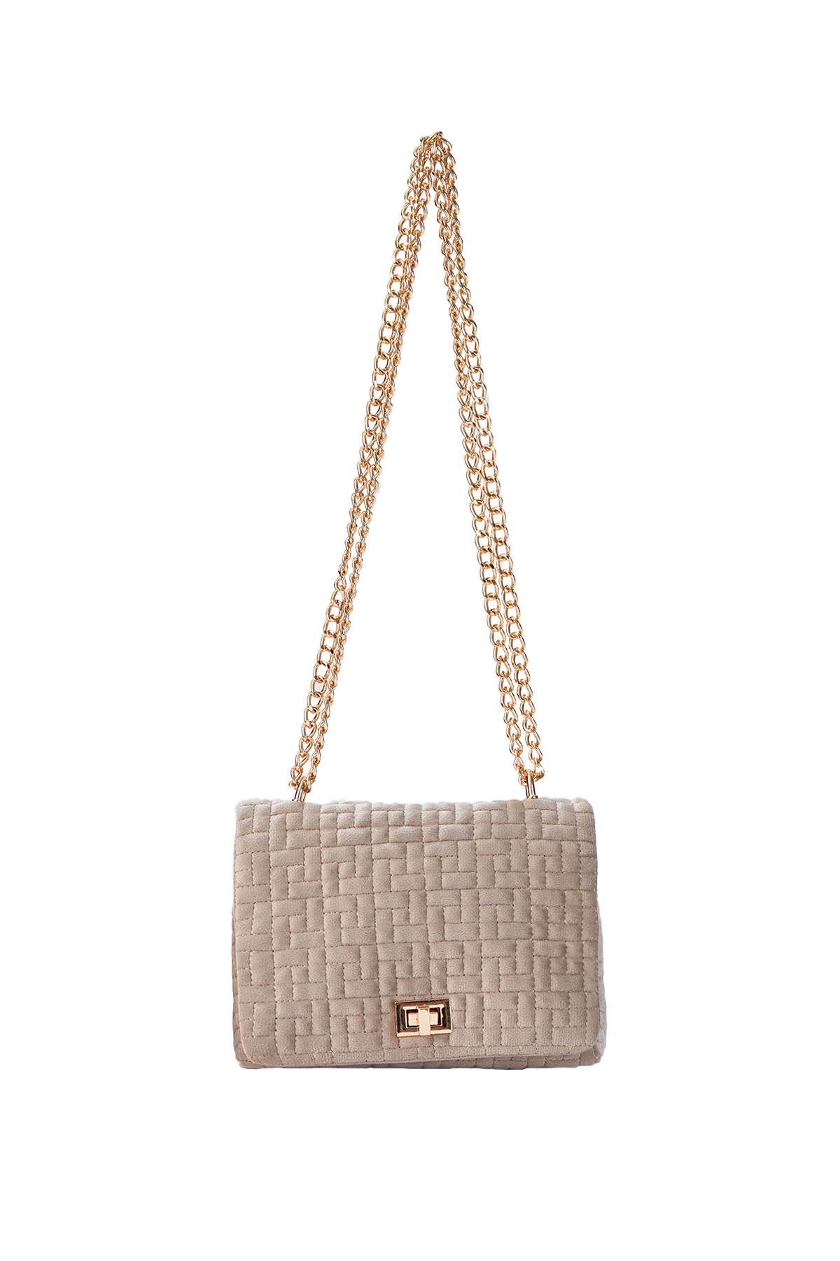 Quilted Velvet Crossbody Bag - Beige