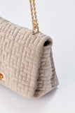 Quilted Velvet Crossbody Bag - Beige