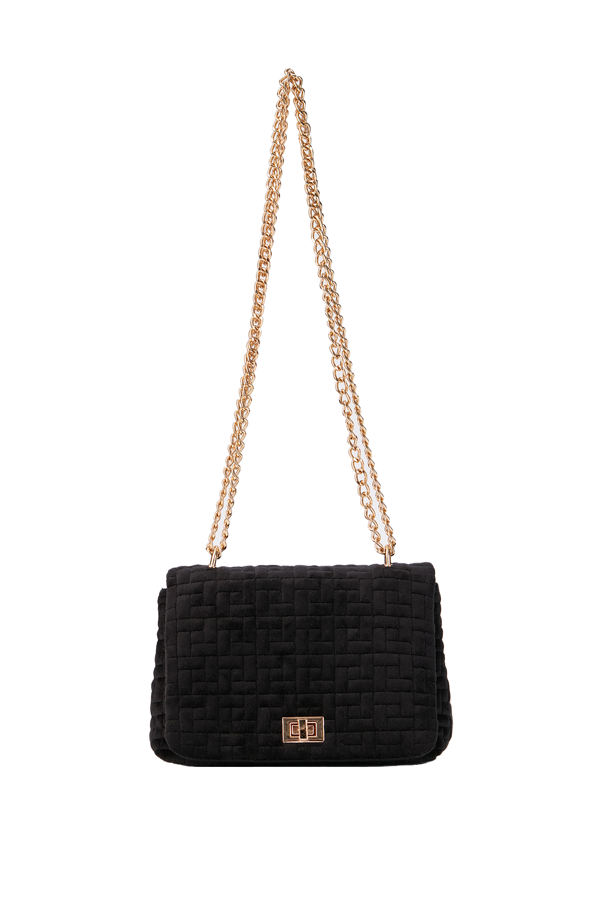 Quilted Velvet Crossbody Bag - Black