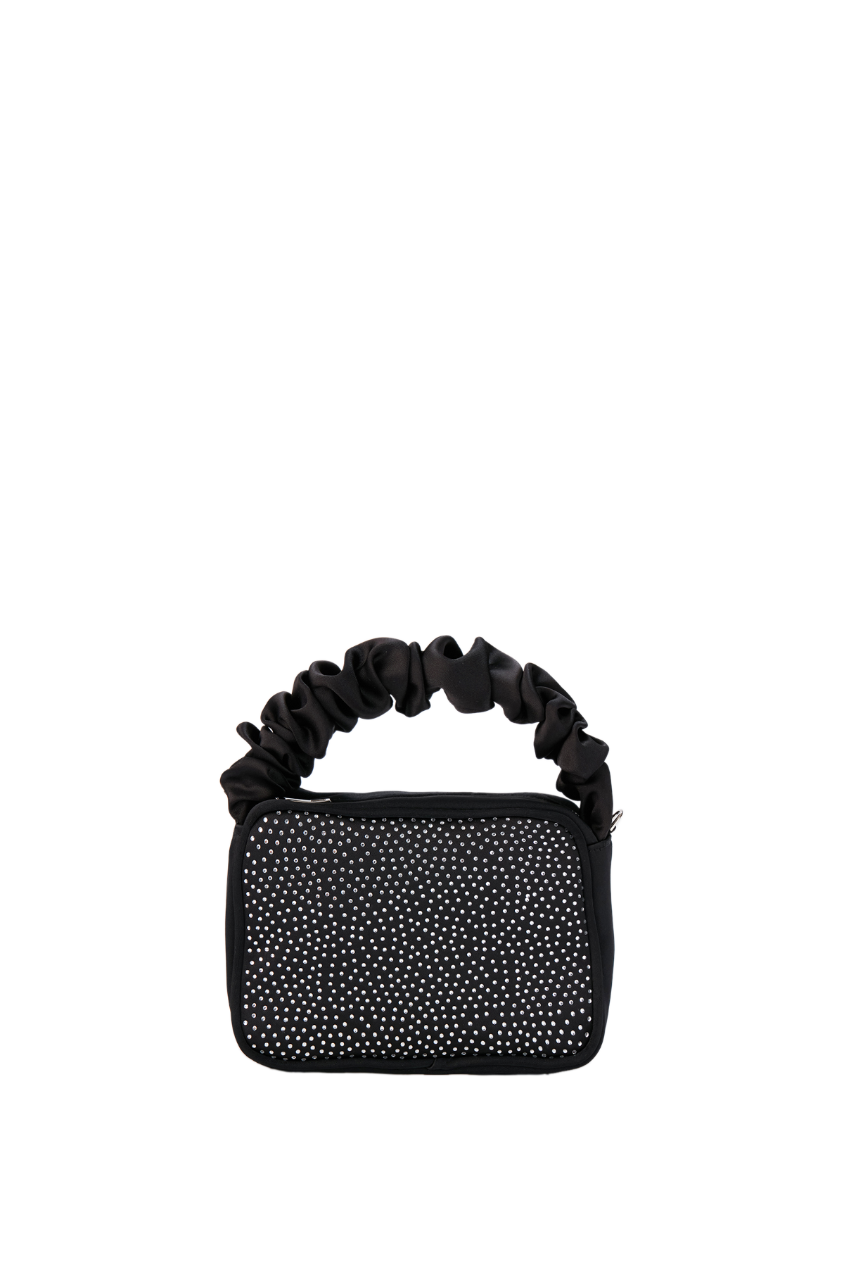 Satin All Over Diamante Camera Bag - Black
