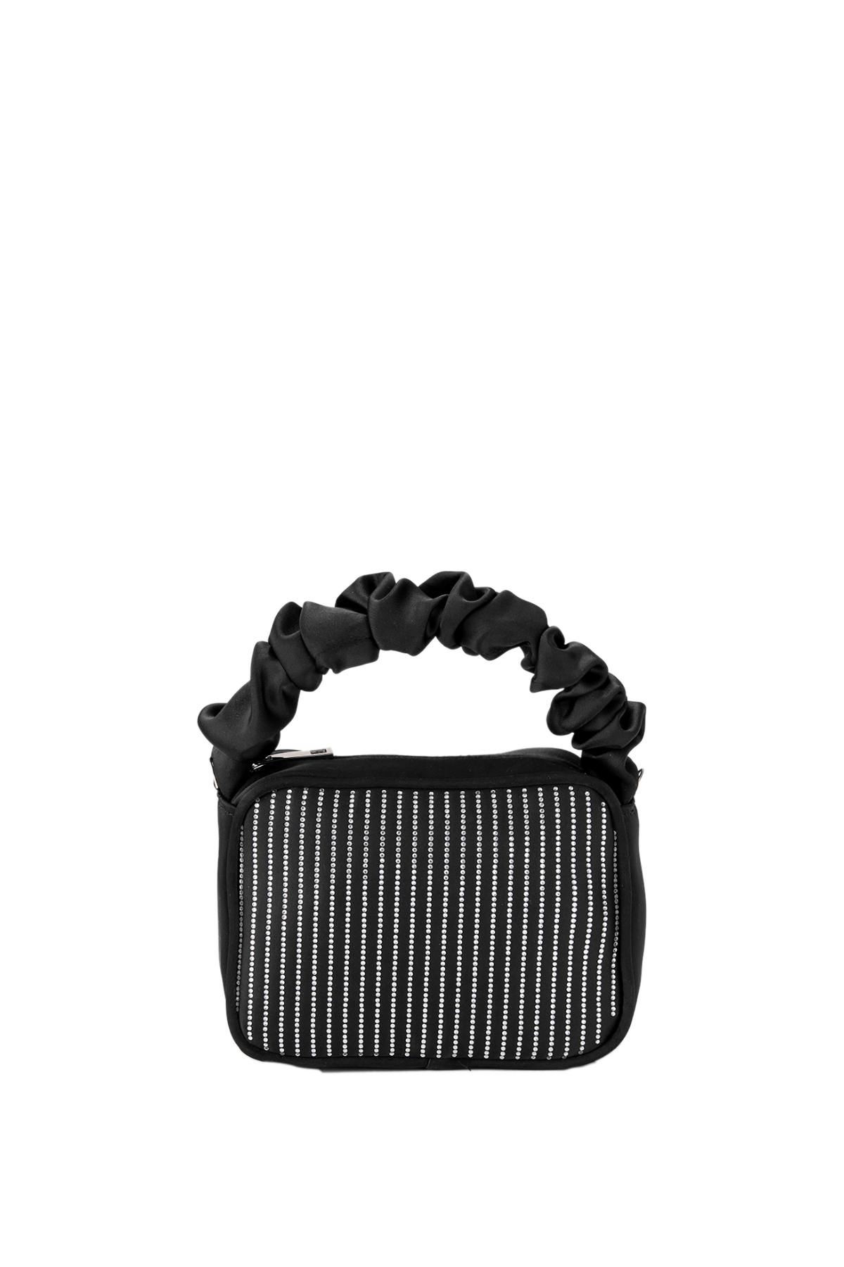 Satin Diamante Camera Bag - Black