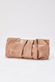 Pleated Vegan Leather Clutch Bag - Nude
