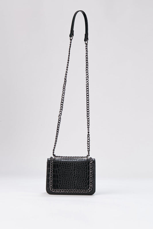 Croco Chain Shoulder Bag - Black