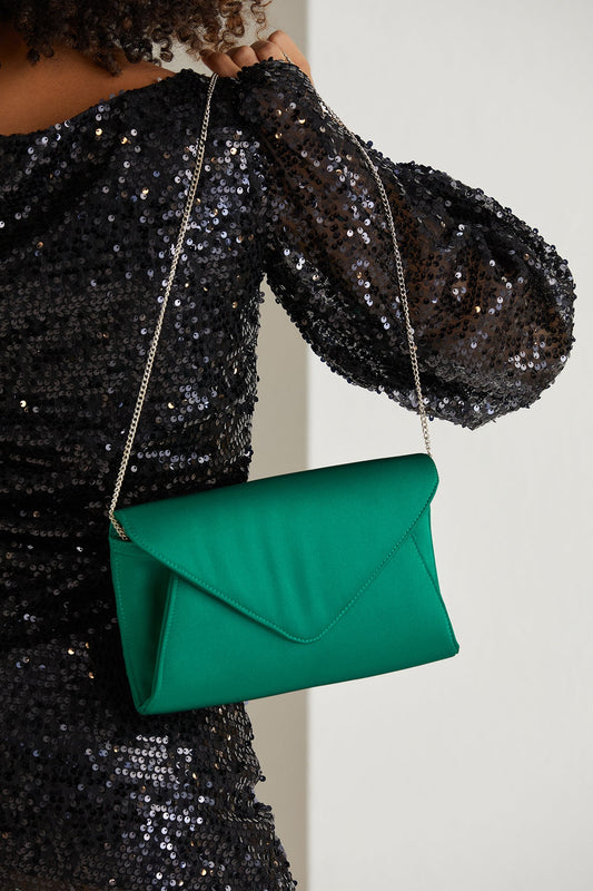 Recycled Satin Clutch Bag - Green