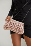 Quilted Satin Clutch Bag - Nude