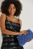 Quilted Satin Clutch Bag - Blue
