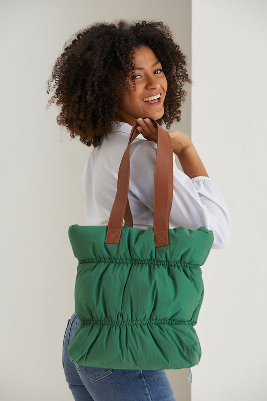 Quilted Puffy Tote Bag - Green