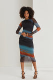 Tie Dye Off Print Midi Dress With Ruched Sides - Multi-Coloured
