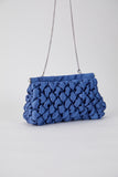Quilted Satin Clutch Bag - Blue