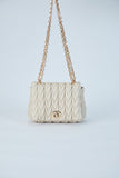 Wavy Vegan Leather Hand bag - Cream