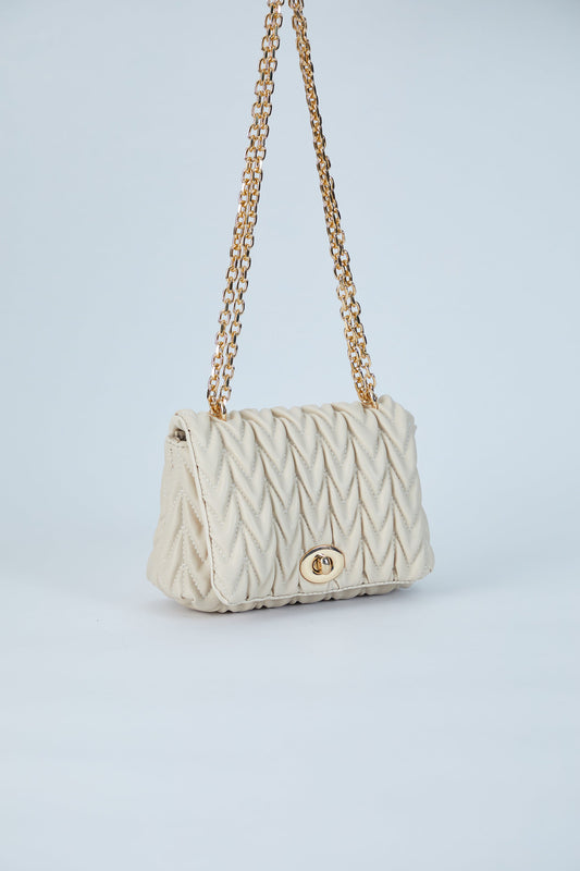 Wavy Vegan Leather Hand bag - Cream