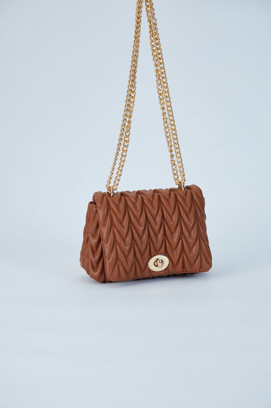 Wavy Vegan Leather Hand bag - Brown