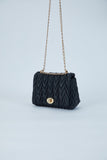 Wavy Vegan Leather Hand bag - Black