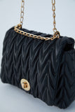 Wavy Vegan Leather Hand bag - Black