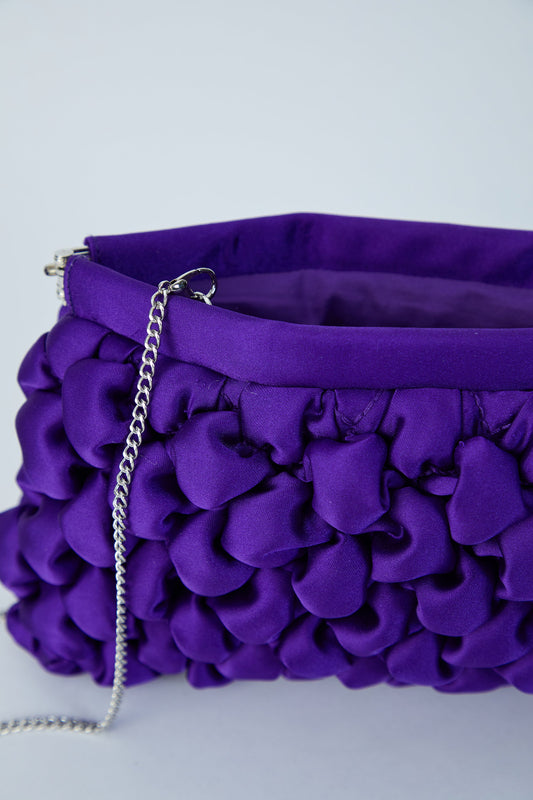 Quilted Satin Clutch Bag - Purple