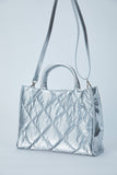 Quilted Metallic Fabric Tote Bag - Silver
