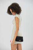 Quilted Velvet Crossbody Bag - Black