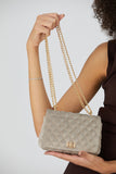 Horizontal Quilt Velvet Crossbody Bag - Beige