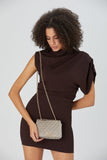 Horizontal Quilt Velvet Crossbody Bag - Beige