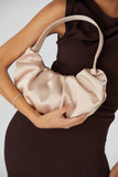 Pleated Satin Shoulder Bag - Champagne