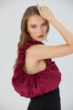 Velvet Croissant Hand Bag - Burgundy