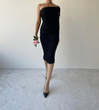 One Shoulder Mesh Ruched Midi Dress - Black