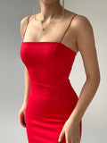 Woven Side Slit Midi Dress - Red