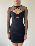 Cut Out Sweetheart Neck Line Drape Mini Dress - Black