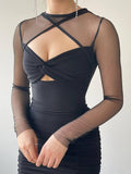 Cut Out Sweetheart Neck Line Drape Mini Dress - Black
