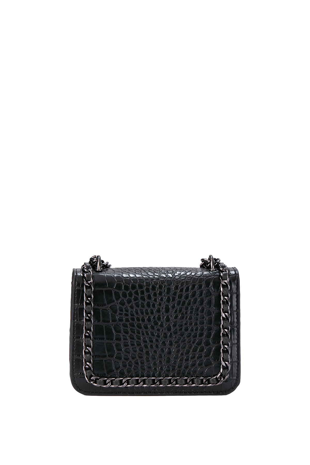Croco Chain Shoulder Bag - Black